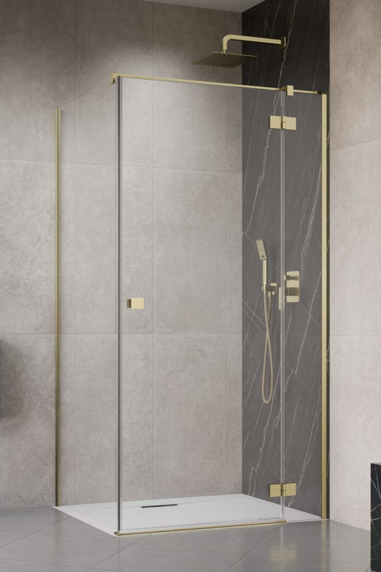 душевой уголок radaway essenza brushed gold kdj 80x80 правый, стекла прозрачные, профиль брашированное золото