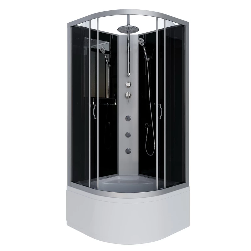 душевая кабина niagara ng-2507-14bktg 80x80 без крыши, с гидромассажем, стекла тонированные, профиль серебро