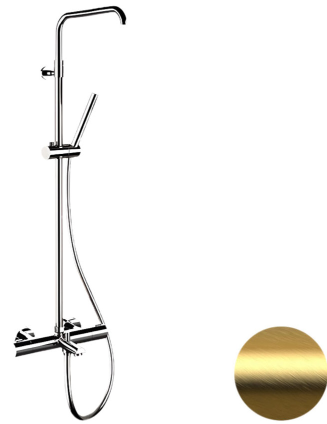 душевая стойка remer elegance eq34a7mmssofbg без верхнего душа, с термостатом, брашированное золото