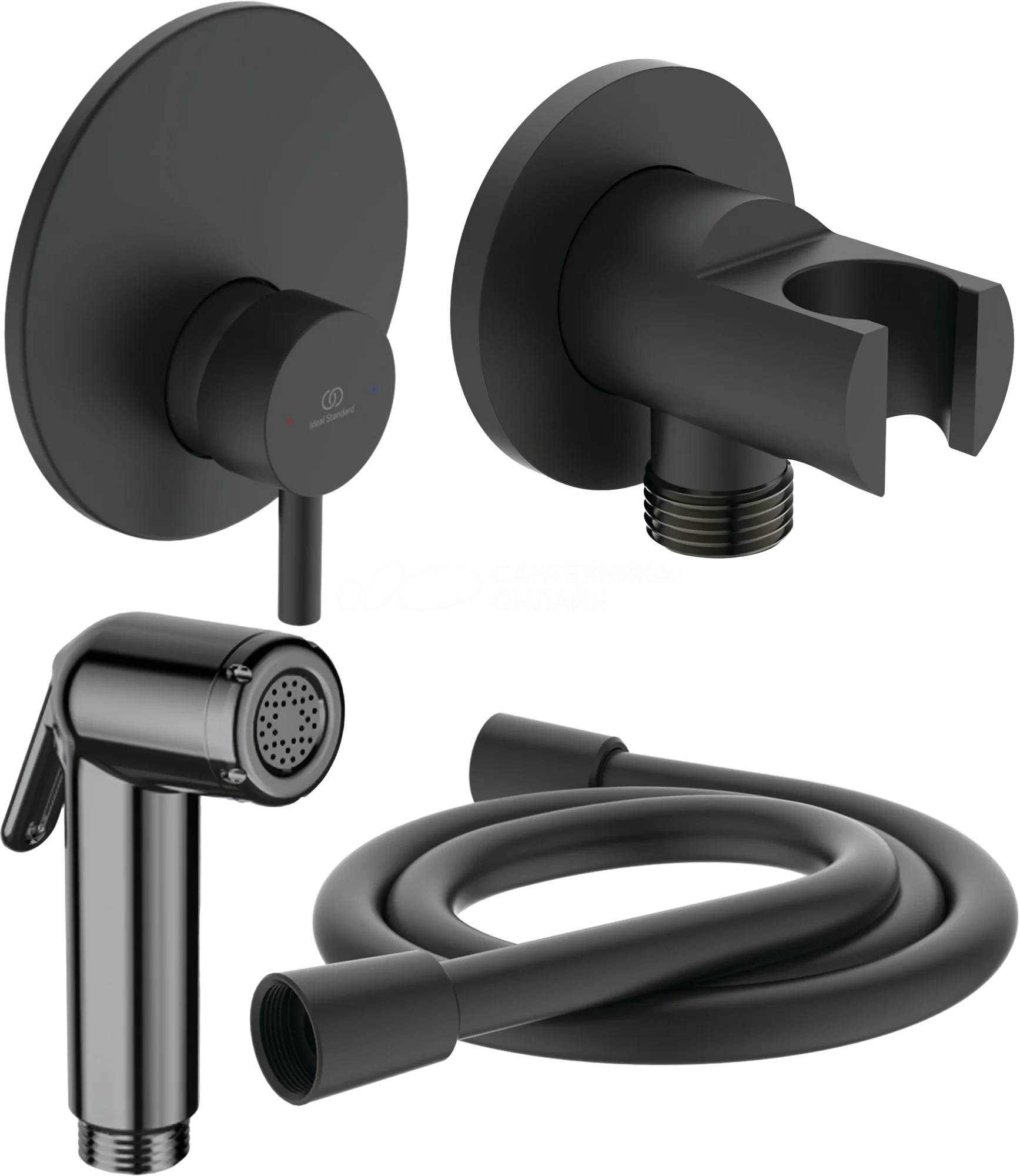 смеситель скрытого монтажа с гигиеническим душем ideal standard idealspray bd651xg черный матовый