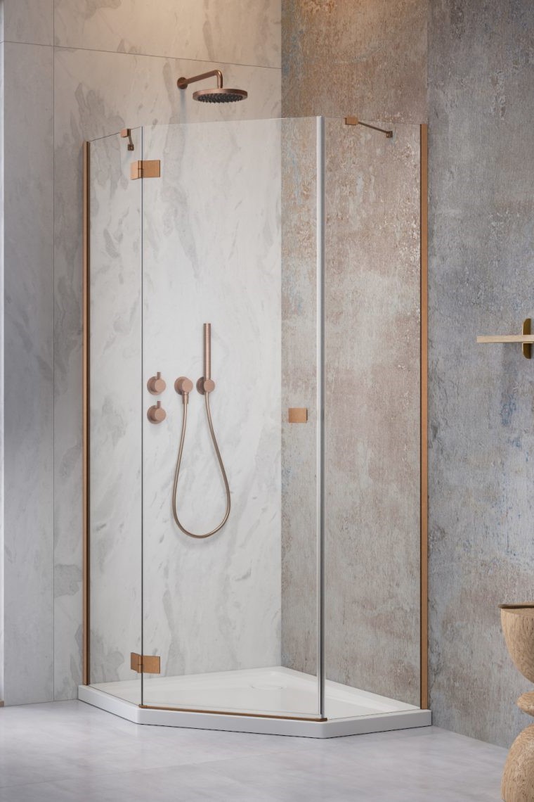 душевой уголок radaway essenza 8 brushed copper ptj 80x80 левый, стекла прозрачные, профиль брашированная медь
