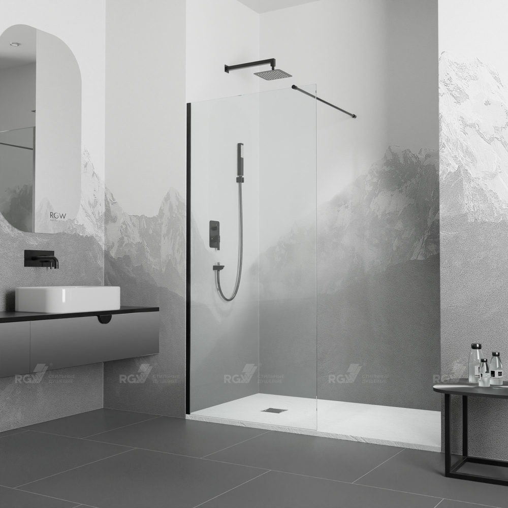 душевой уголок rgw walk-in wa-010b 351001011-14 110x195 стекло прозрачное, профиль черный