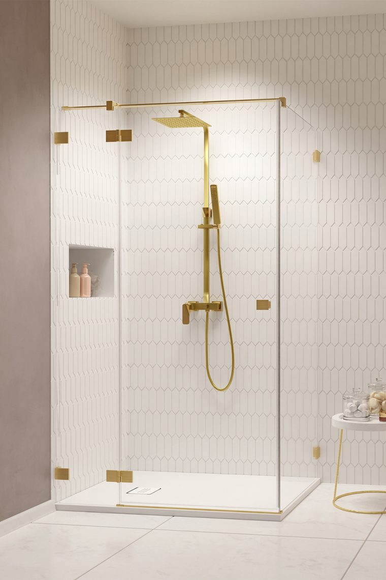 душевой уголок radaway essenza pro 8 brushed gold kdj 110x90 левый, стекла прозрачные, профиль брашированное золото