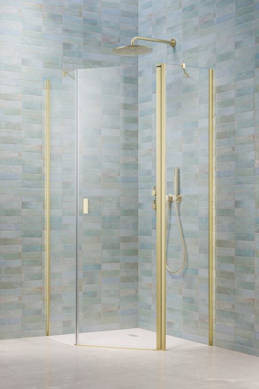 душевой уголок radaway nes 6 brushed light gold ptj 80x90 правый, стекла прозрачные, профиль брашированное светлое золото