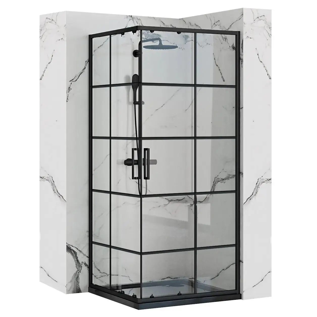 душевой уголок rea concept black 80x80 стекла прозрачные, профиль черный