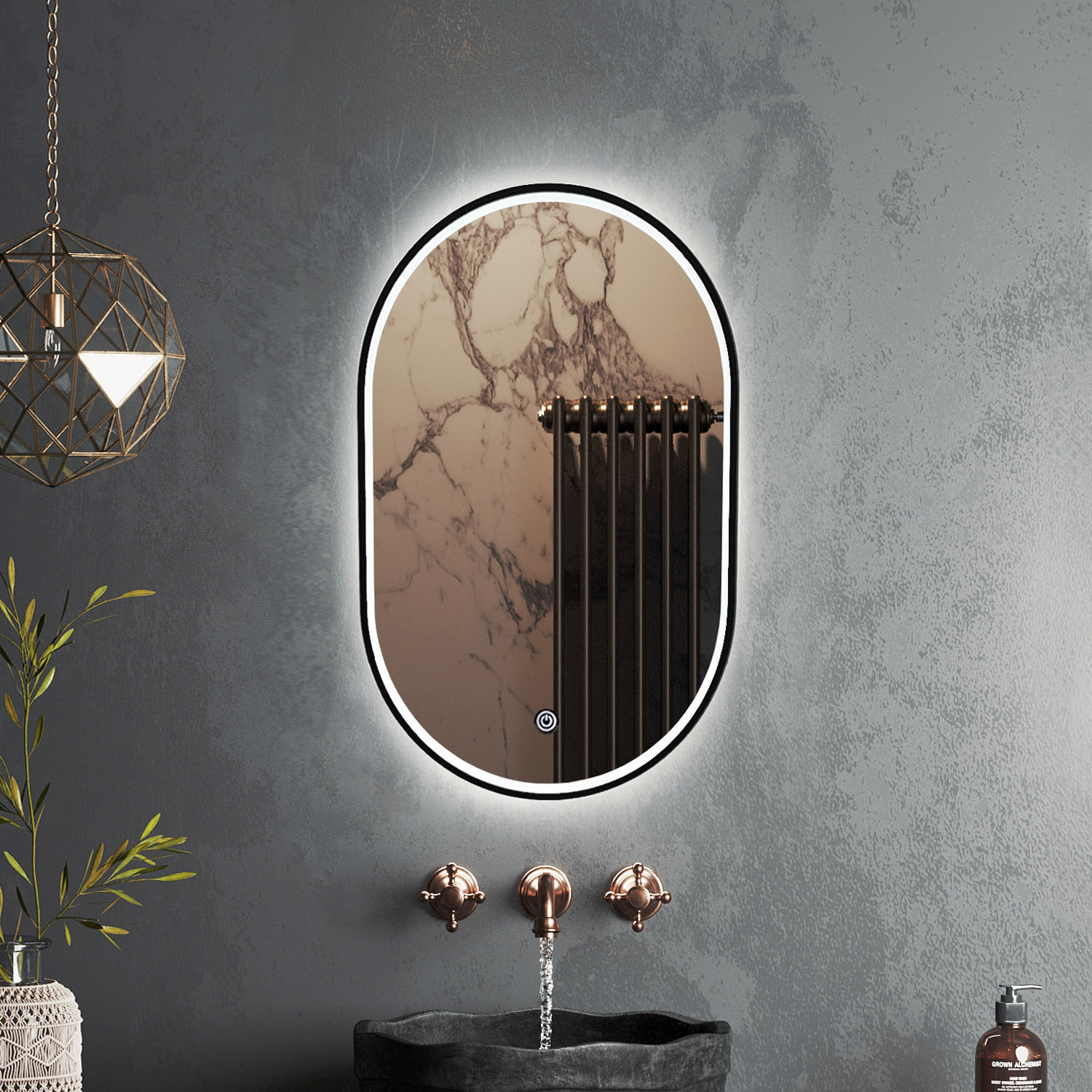зеркало roxen grown black 40x70 с подсветкой