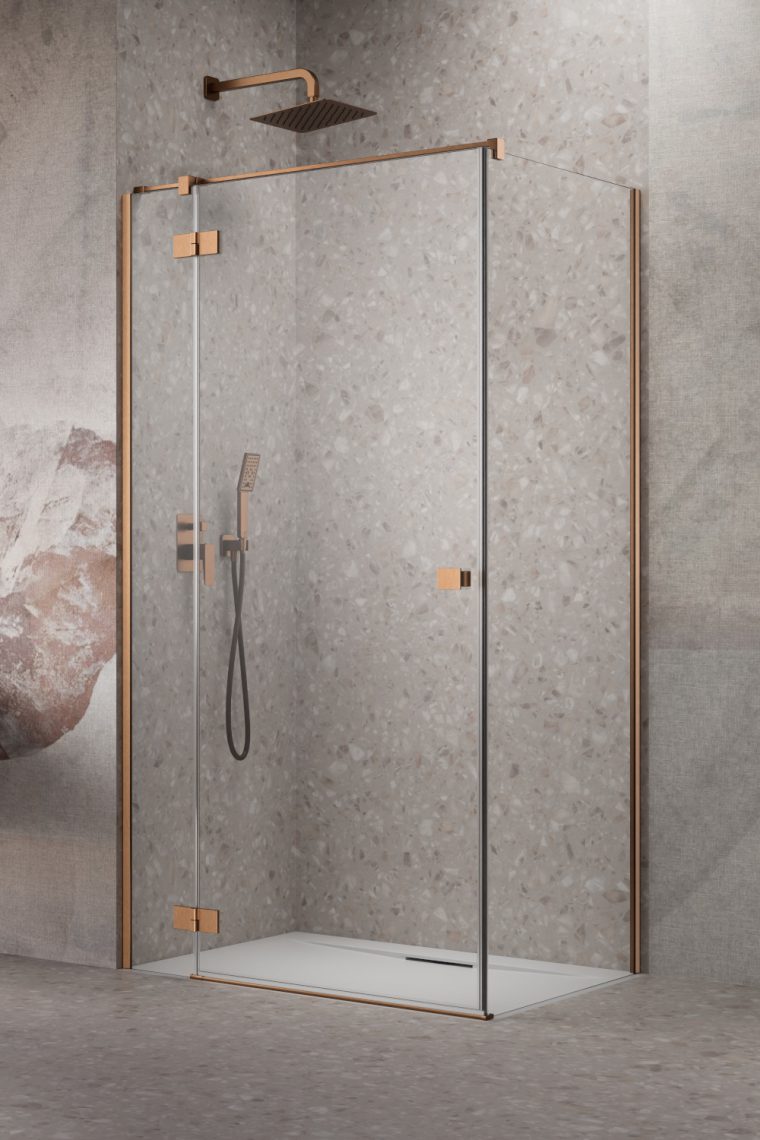 душевой уголок radaway essenza brushed copper kdj 110x100 левый, стекла прозрачные, профиль брашированная медь
