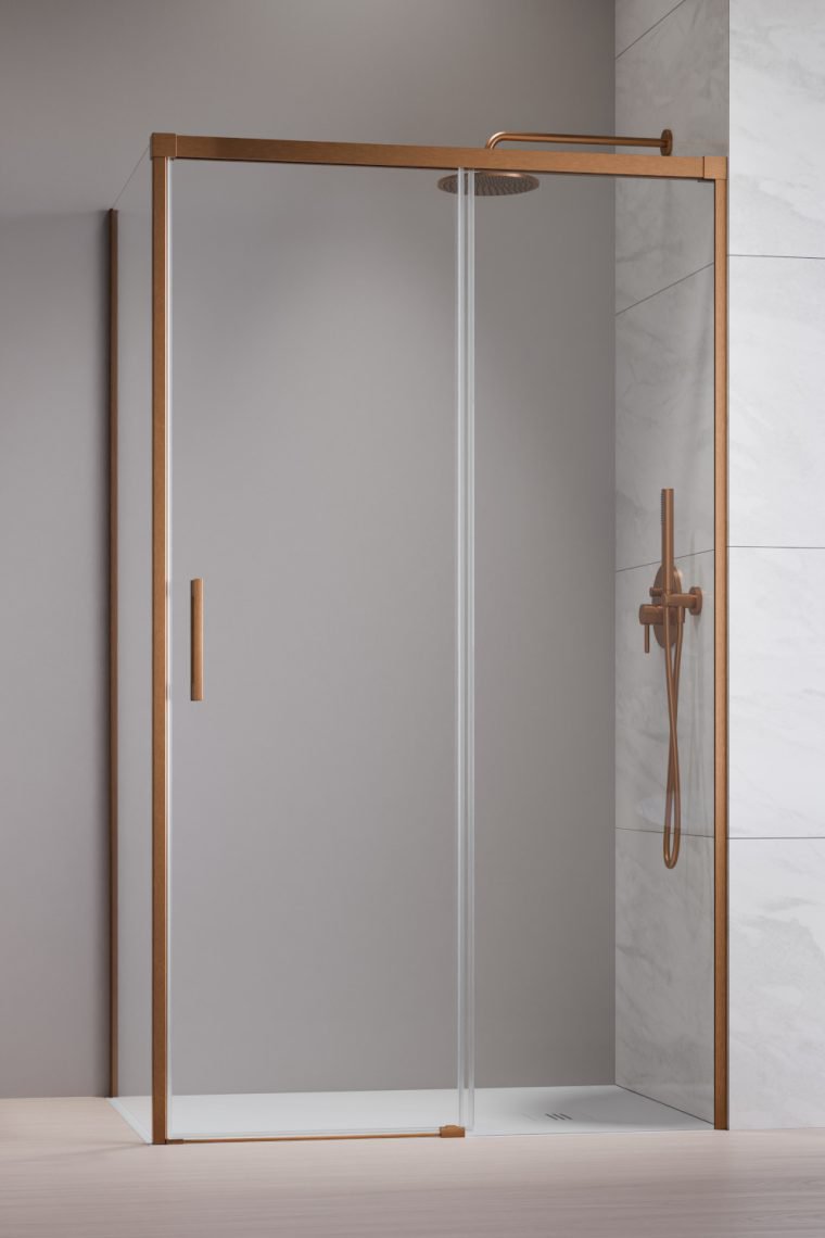 душевой уголок radaway idea 6 brushed copper kdj 140x75 правый, стекла прозрачные, профиль брашированная медь