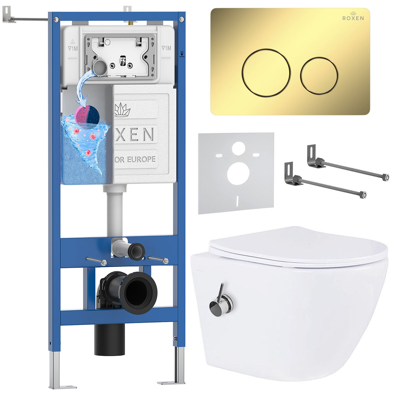 комплект инсталляции roxen 6 в 1 stounfix dual fresh 868484 клавиша золото