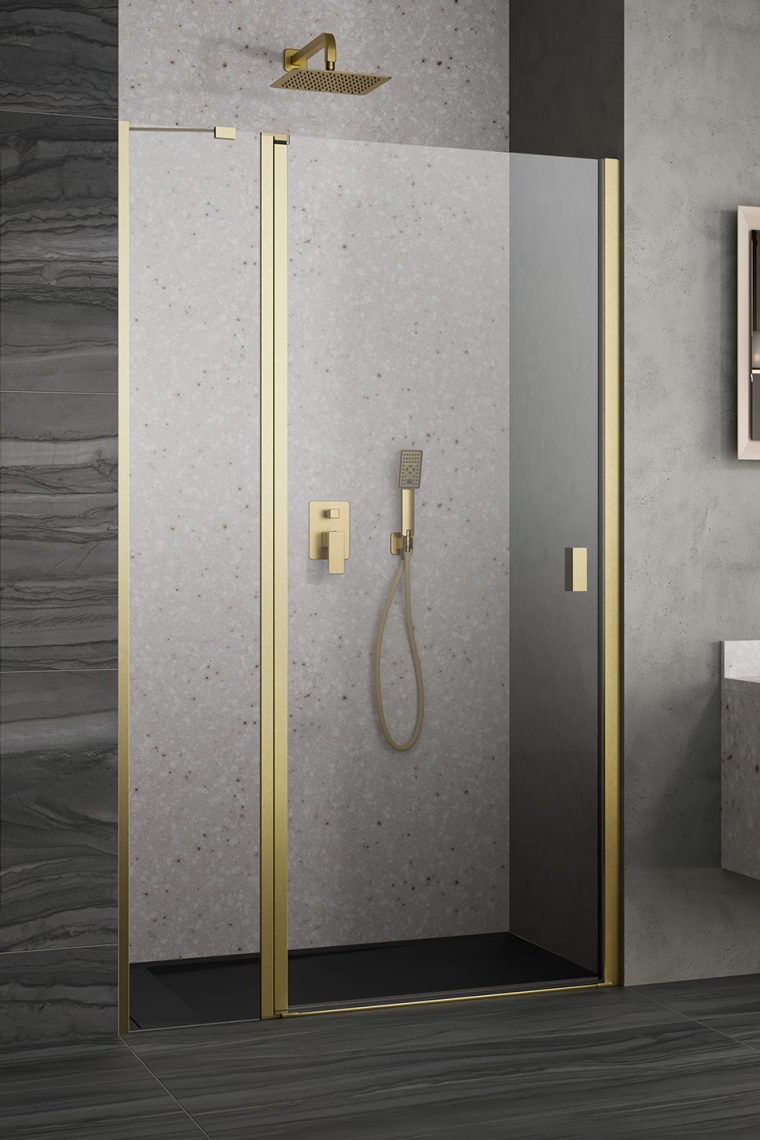 душевая дверь radaway nes brushed gold dwj ii 100x200 левая, стекла прозрачные, профиль брашированное золото
