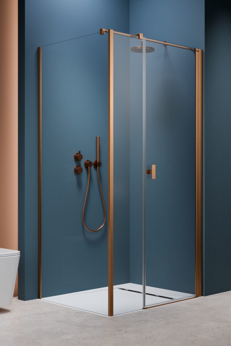 душевой уголок radaway nes brushed copper kds i 140x75 правый, стекла прозрачные, профиль брашированная медь