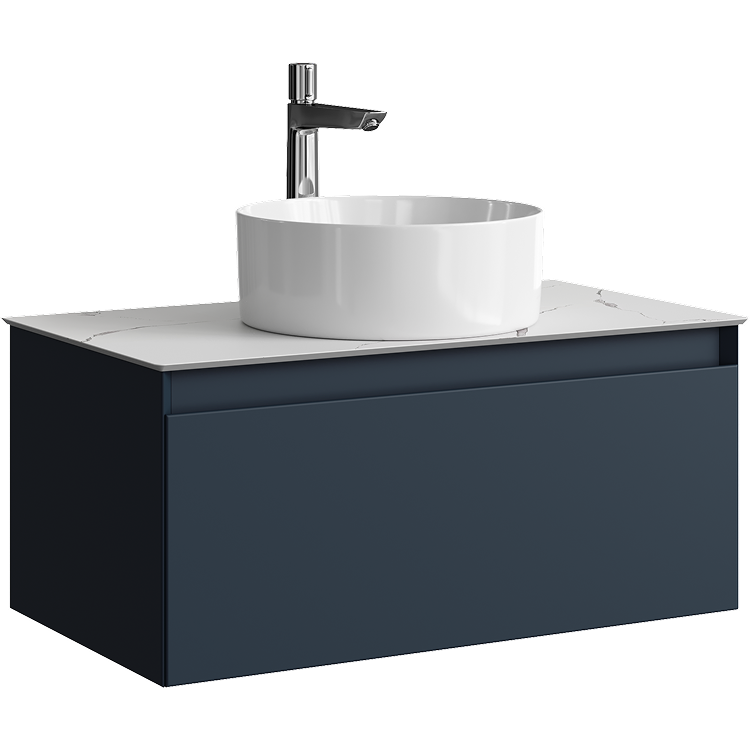 тумба aqwella geometria 81x48 темно-синий, со столешницей белый мрамор