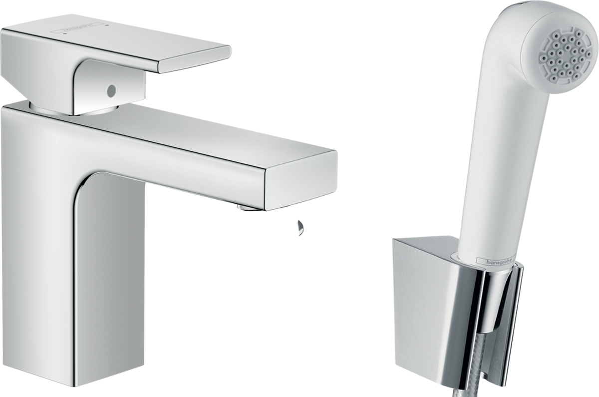 смеситель для умывальника hansgrohe vernis shape 71216000 с душевым гарнитуром хром