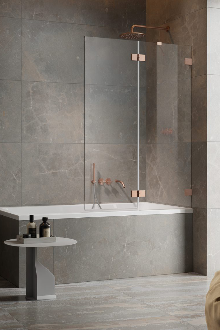 шторка на ванну radaway essenza pro brushed copper pnd ii 130 r (прозрачное/брашированная медь)