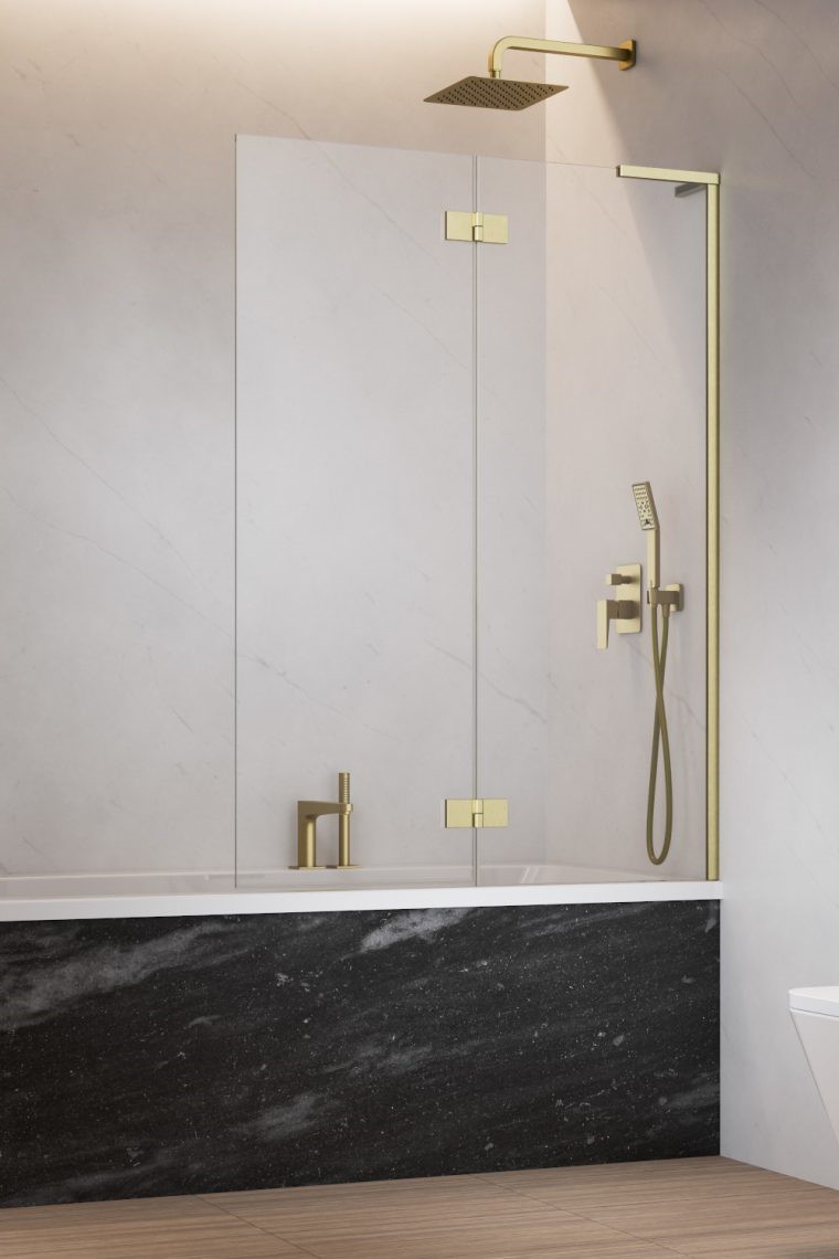 шторка на ванну radaway essenza 8 sl brushed gold pnd ii 130x150 правая, стекла прозрачные, профиль брашировнное золото