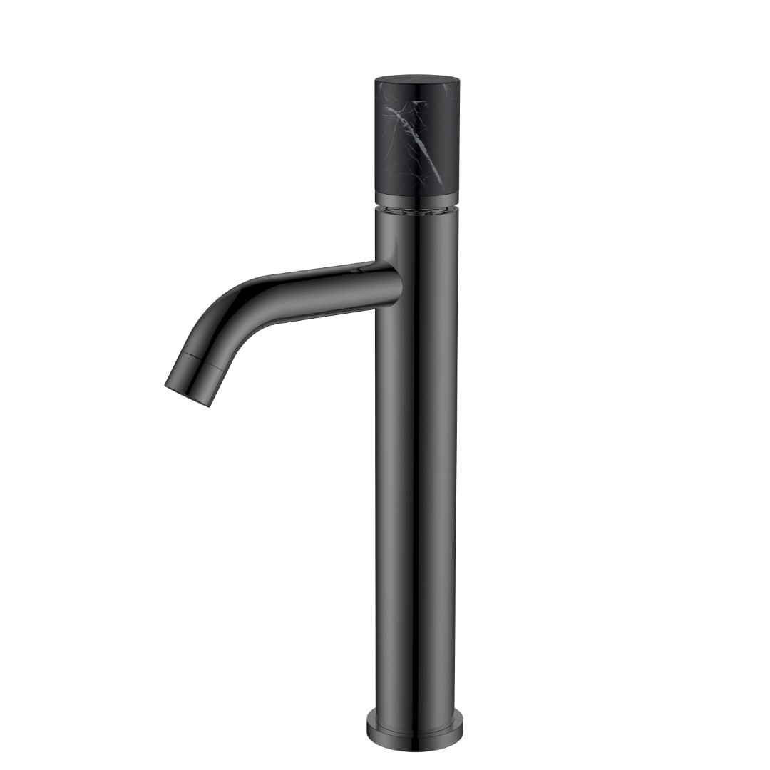 смеситель для умывальника boheme stick 122-sgm-mr-b, графит глянец / черный мрамор