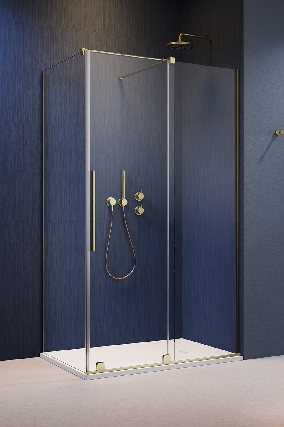 душевой уголок radaway furo brushed gold kdj r 90x100 стекла прозрачные, профиль брашированное золото