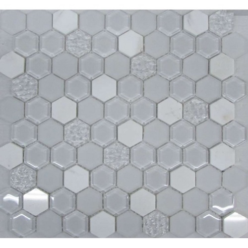 мозаика liya mosaic hexagon white glass 29.5 x 30.5