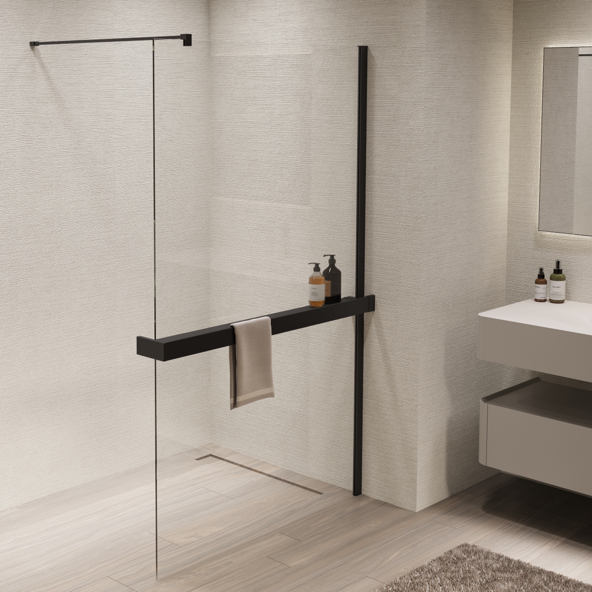 душевой уголок vincea walk-in 90x200 стекла прозрачные, профиль черный матовый