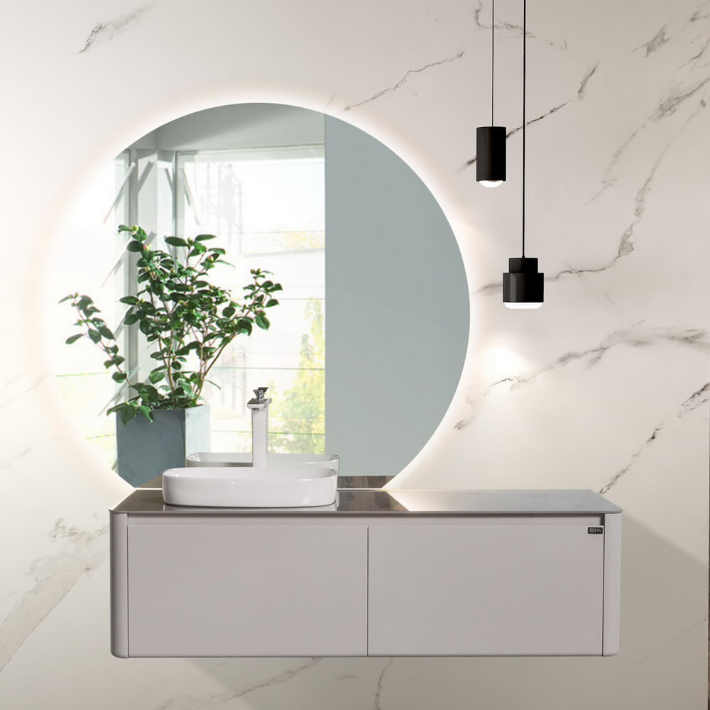 тумба с умывальником и столешницей black&white universe u915.1400l glossy light grey (левая)