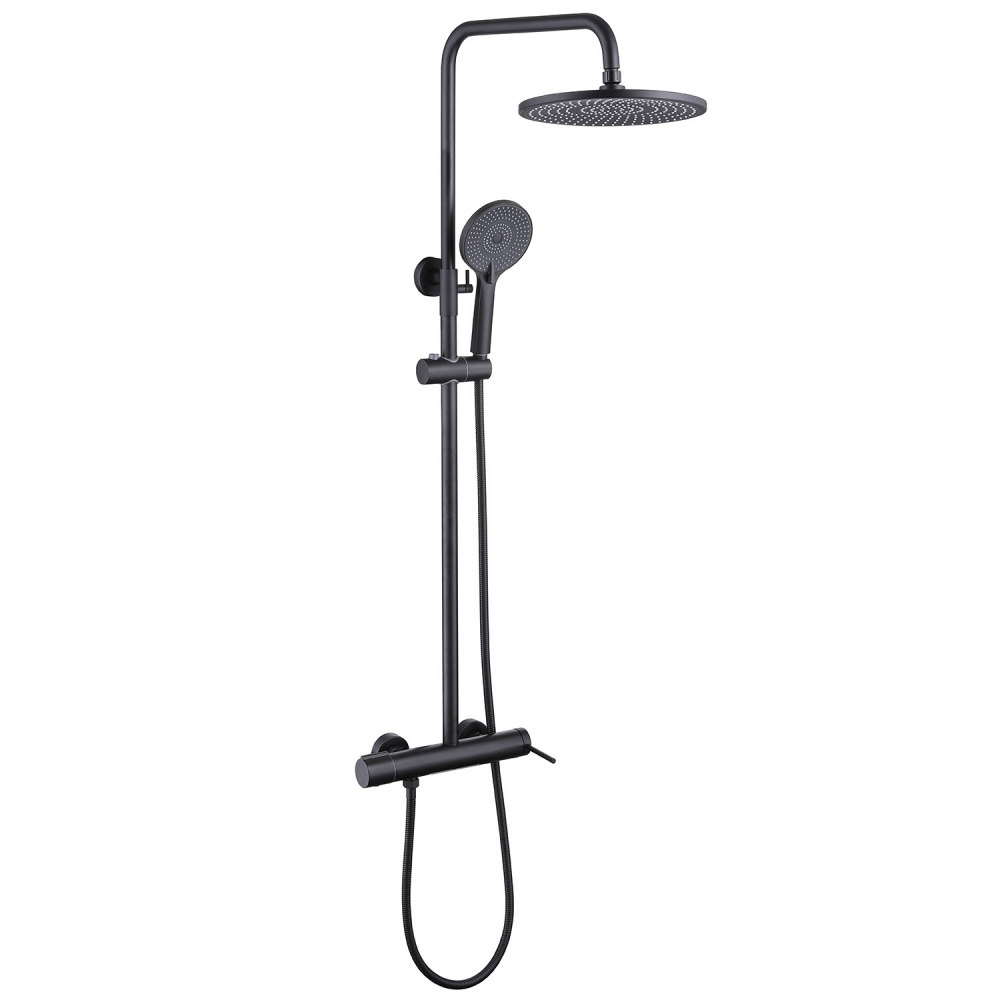 душевая стойка abber emotion af8816b с изливом черная матовая