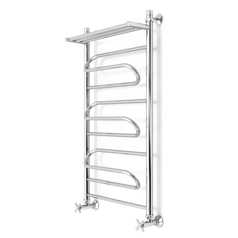 полотенцесушитель zorg bona plus 500/1000 50x100 с полкой, нижнее подключение, хром