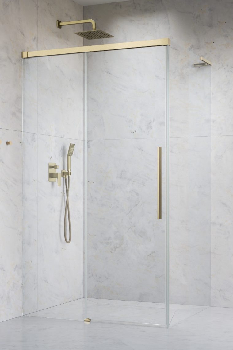 душевой уголок radaway idea 8 ql xl brushed gold kdj 120x70 левый, стекла прозрачные, профиль брашированное золото