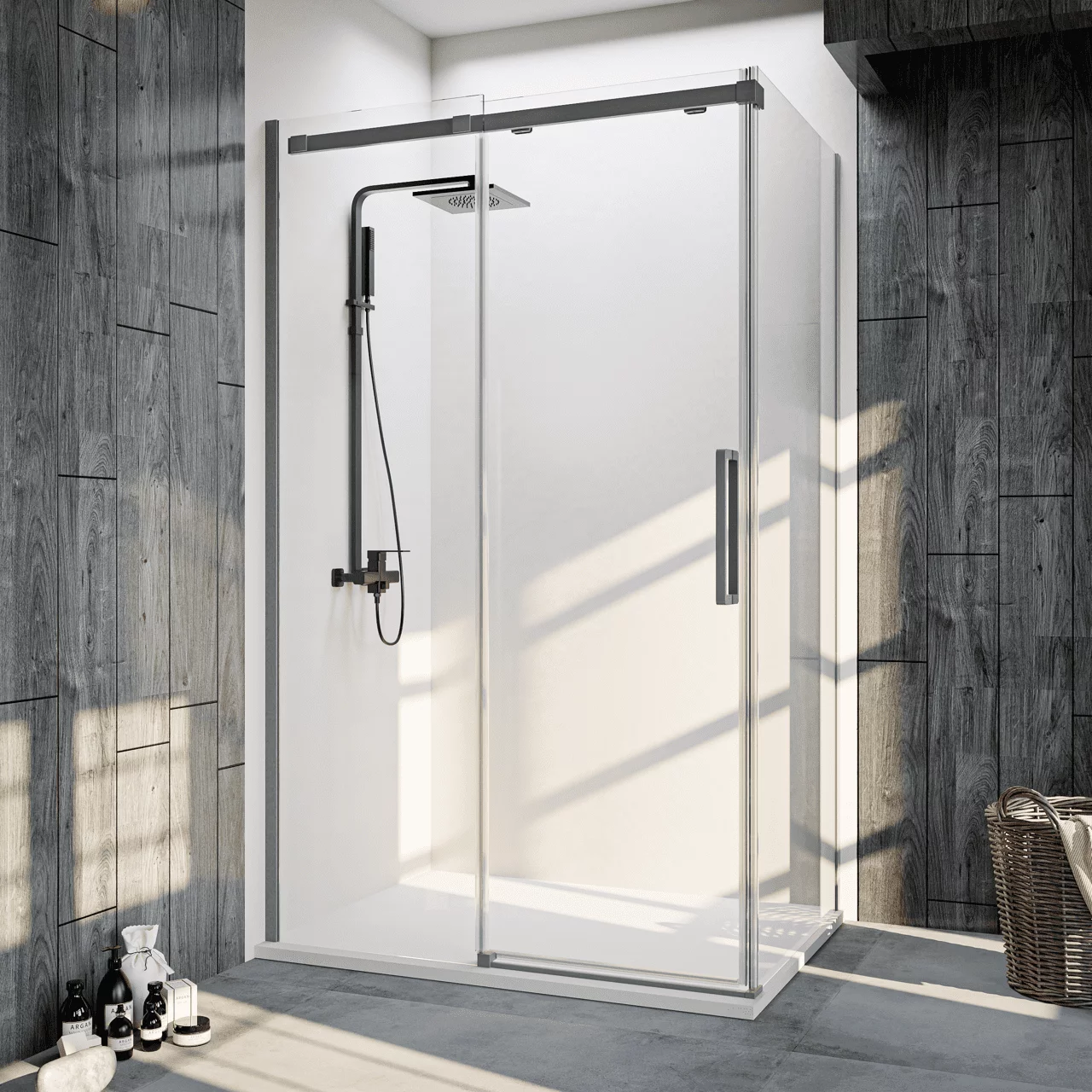 душевой уголок veconi rovigo rv-070gr 140x80 прозрачные стекла / профиль брашированный графит