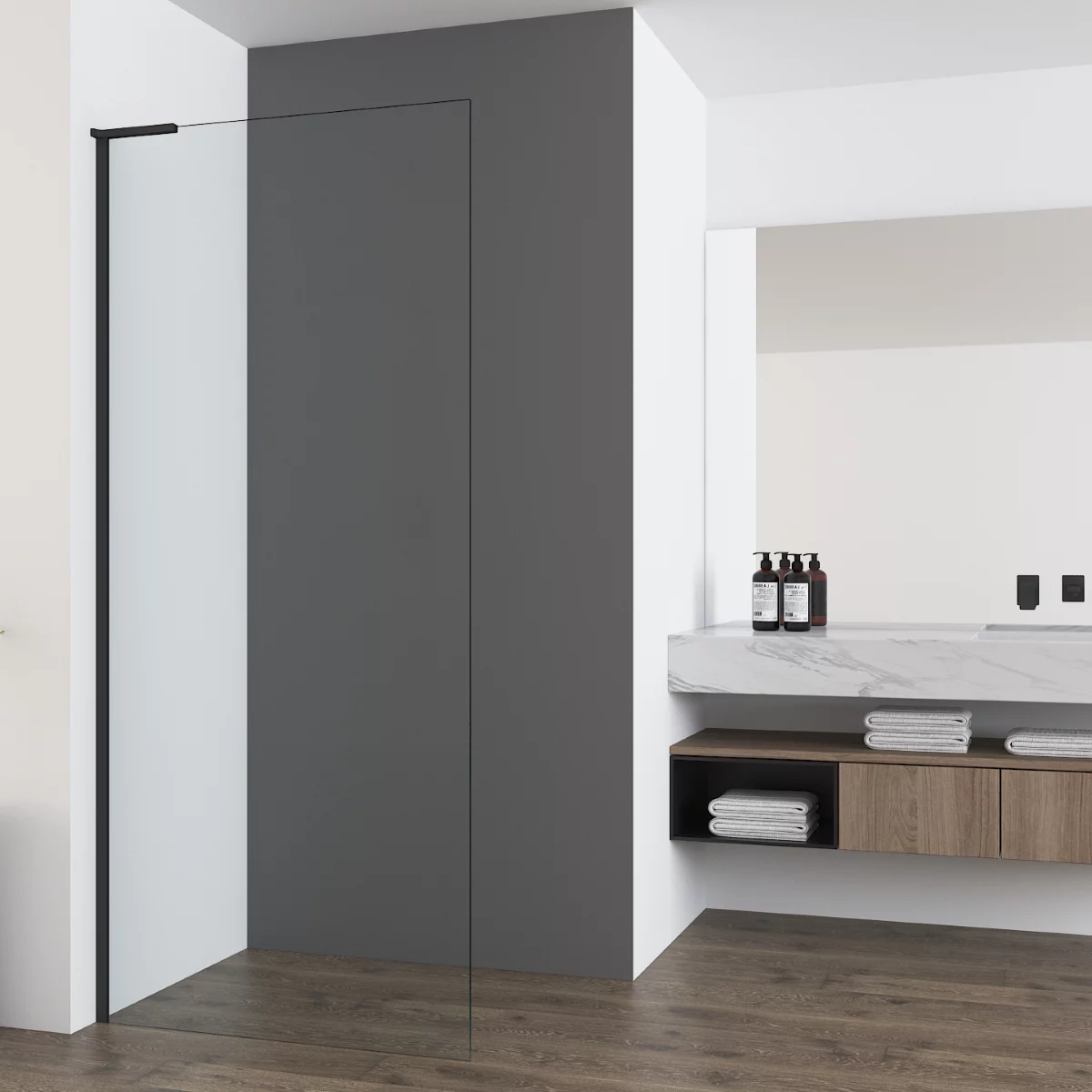 душевой уголок vincea walk-in vsw-7ha900clb 90x200 стекло прозрачное / профиль черный матовый
