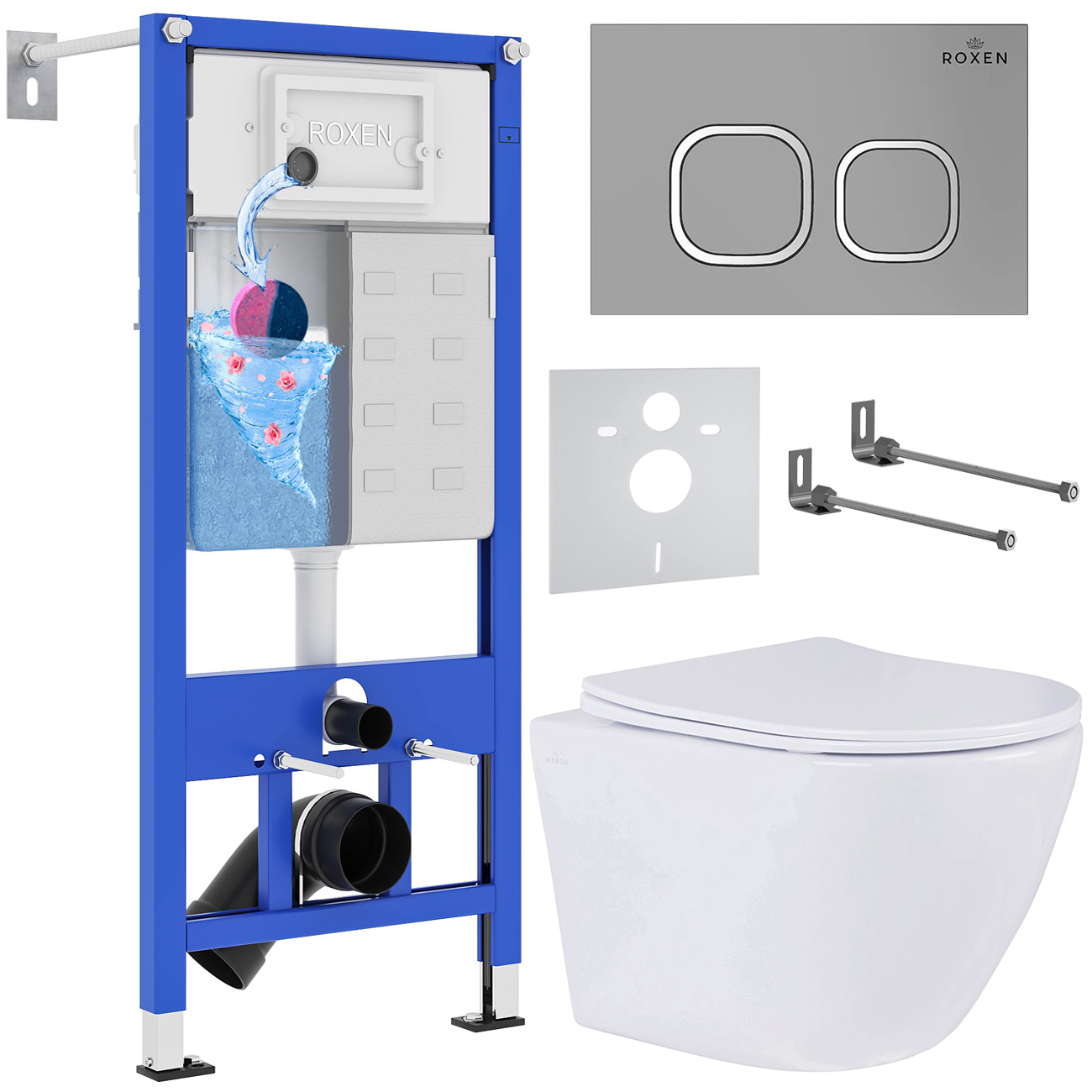 комплект инсталляции roxen stounfix dual fresh 557682 клавиша хром матовый, с аромадозатором