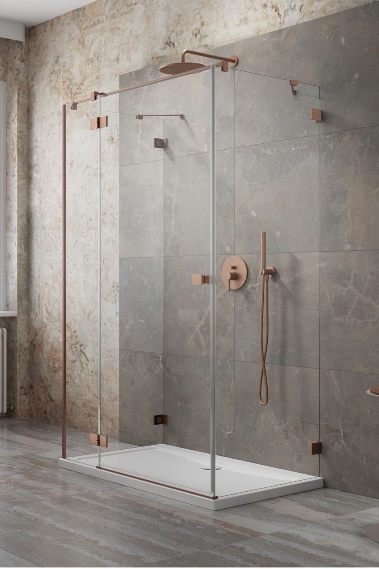 душевой уголок radaway essenza pro brushed copper kdj+s 110x80 левый, стекла прозрачные, профиль брашированная медь