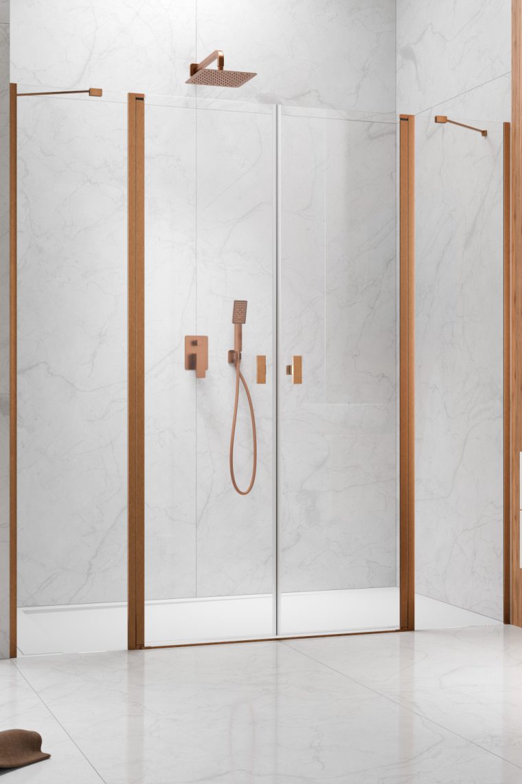 душевая дверь radaway nes brushed copper dwd ii (d/d g 1030+s/w 570) 160x200 стекла прозрачные, профиль брашированная медь