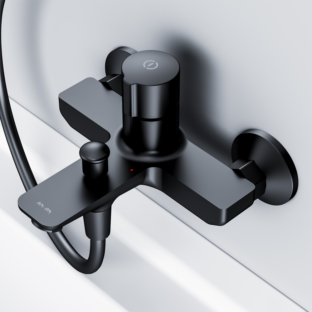 смеситель для ванны и душа am.pm x-joy touchreel f85a10522 черный матовый