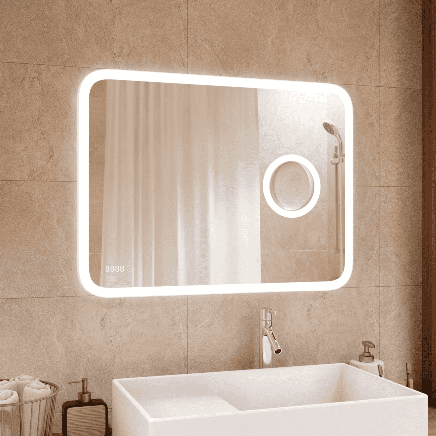 зеркало континент bliss led 80x70 с увеличительным зеркалом и часами