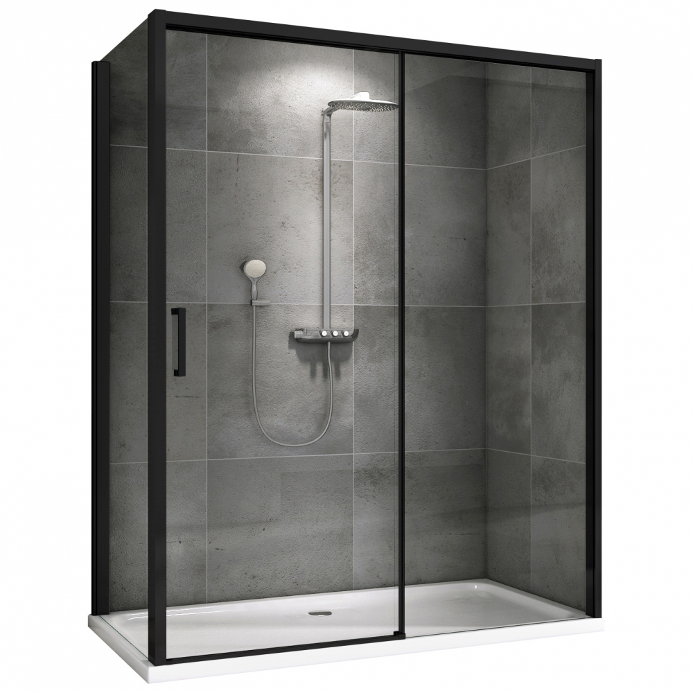 душевой уголок abber komfort ag93140b-s102b 140x100 стекла прозрачные, профиль черный