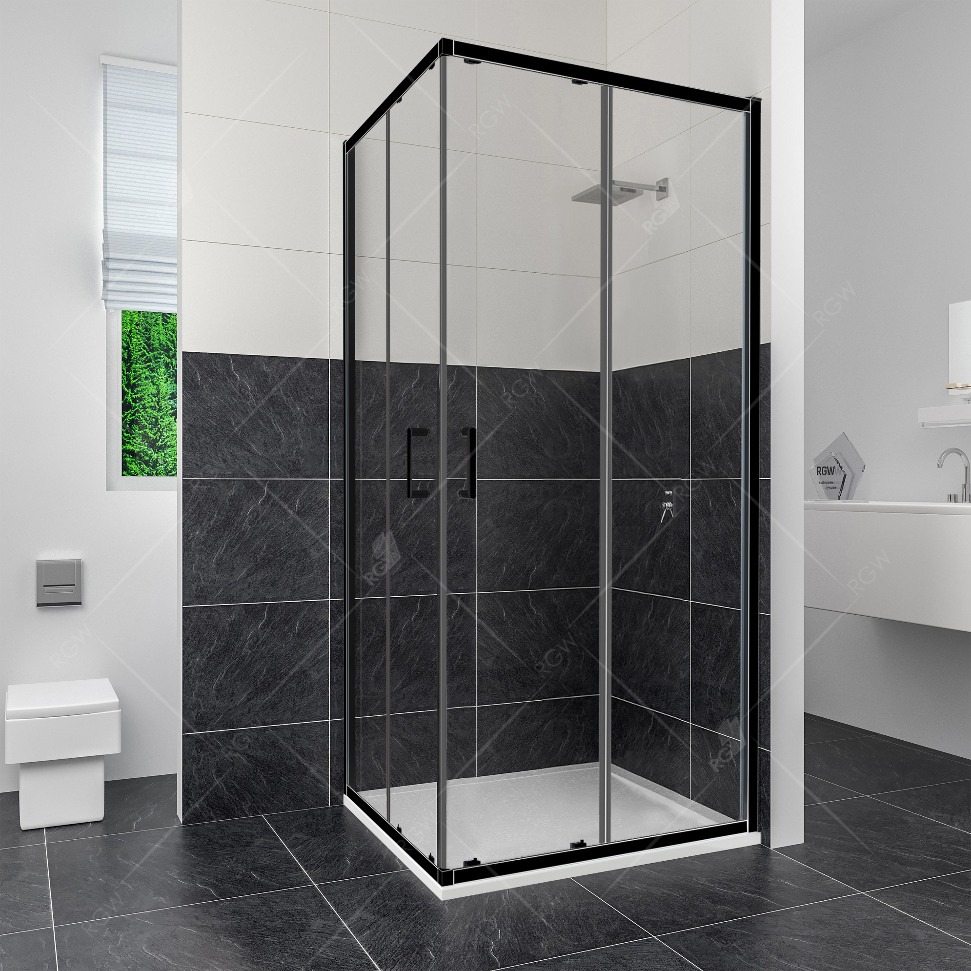 душевой уголок rgw classic cl-34-b 90x90 стекла прозрачные, профиль черный
