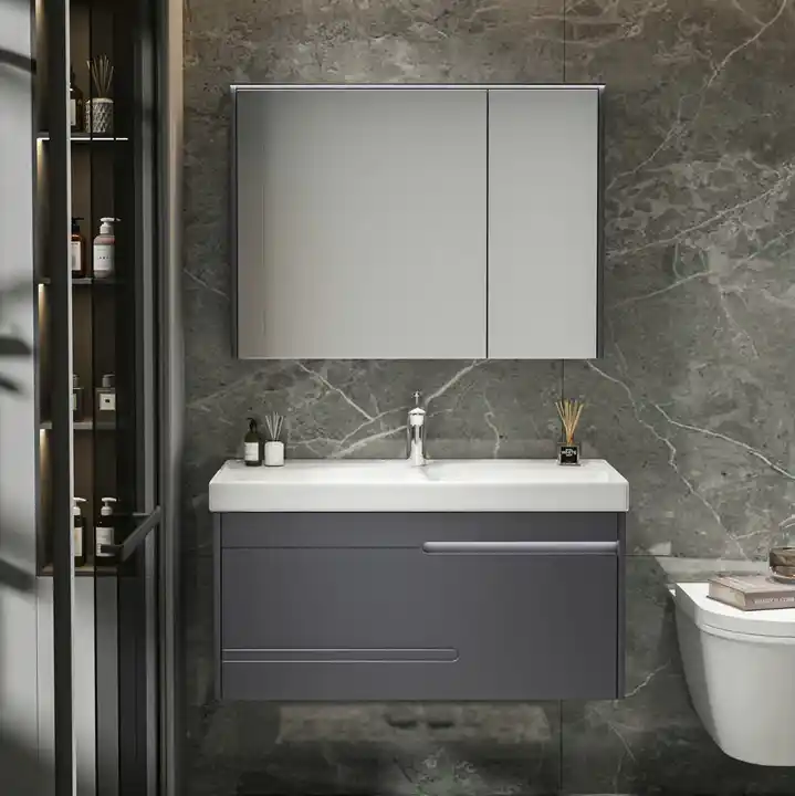 шкаф с зеркалом ceruttispa oglio 90x60 с подсветкой, темно-серый