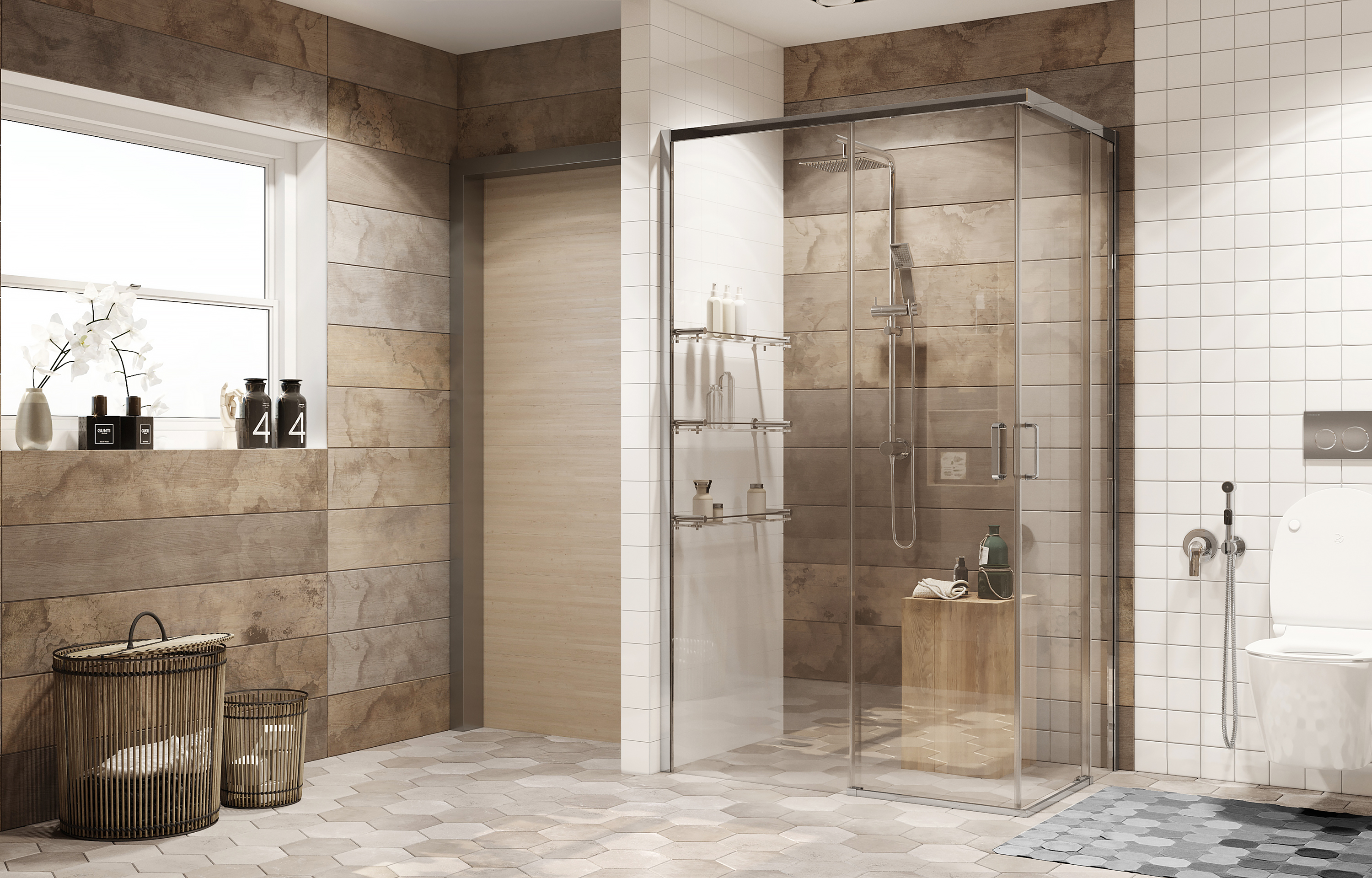 Душевой уголок Gutewetter Practic Square GK-433 108x108 (матовый хром/полистирол lines) фото 4 душевой уголок gutewetter practic square gk-433 108x108 (матовый хром/полистирол lines) фото 4