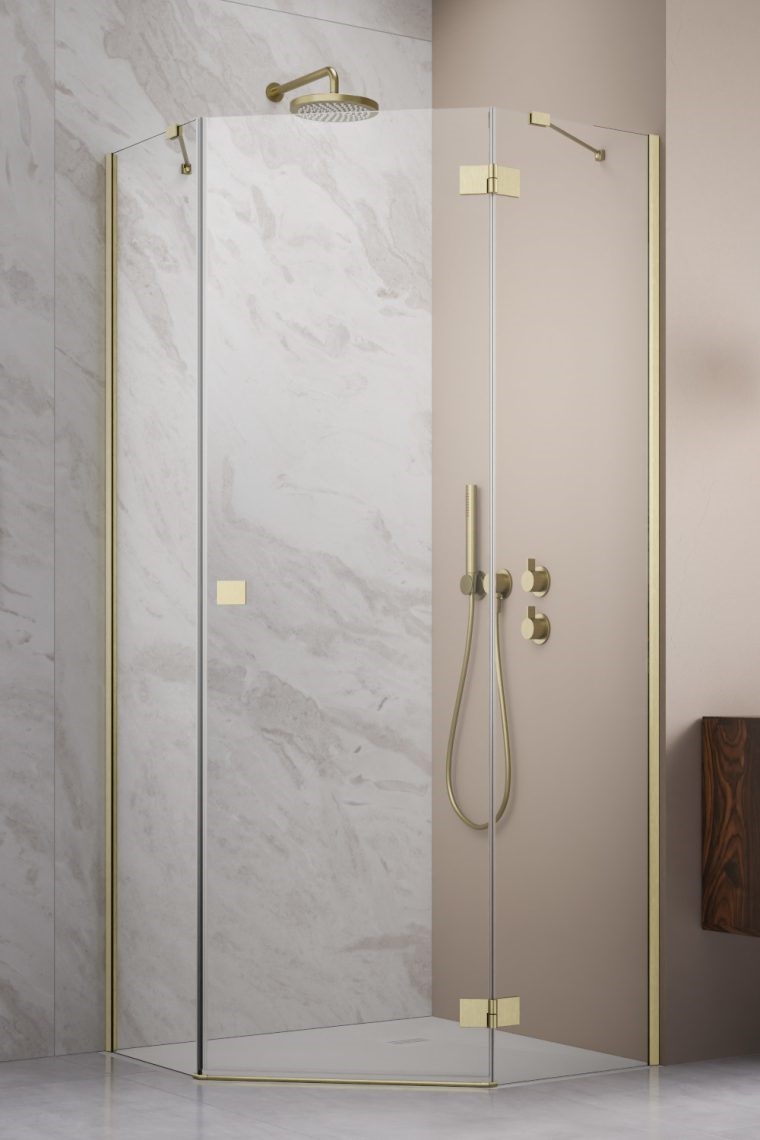 душевой уголок radaway essenza 8 brushed gold ptj 90x90 левый, стекла прозрачные, профиль брашированное золото