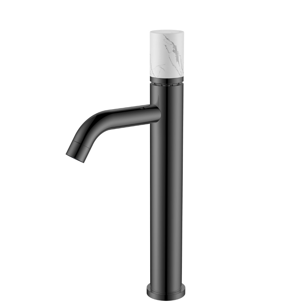 смеситель для умывальника boheme stick 122-gm-mr-w gun metal mramor white, оружейная сталь / белый мрамор
