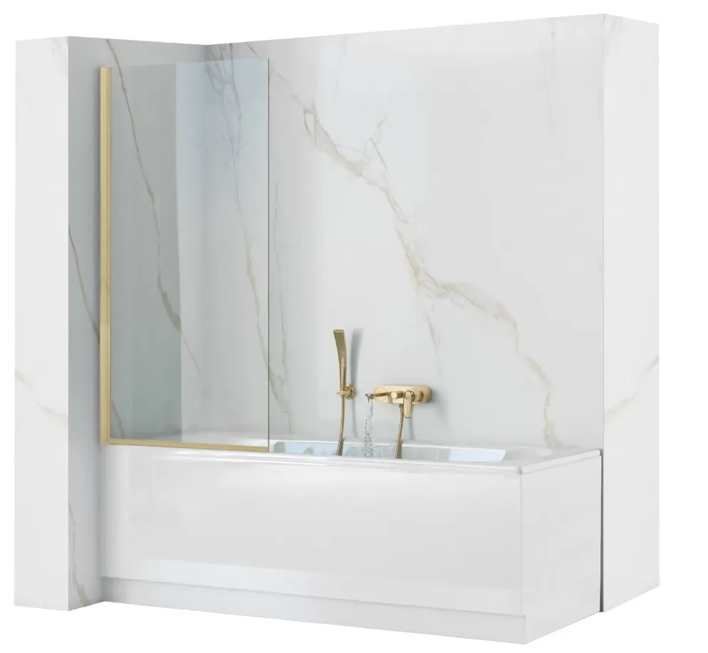 душевая шторка rea elegant brushed gold 70x140 стека прозрачные, профиль золото