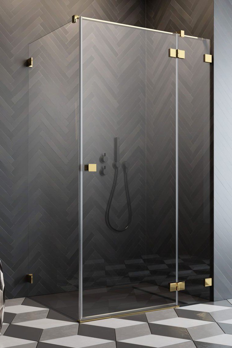 душевой уголок radaway essenza pro 8 gold kdj 120x110 правый, cтекла прозрачные, профиль золото