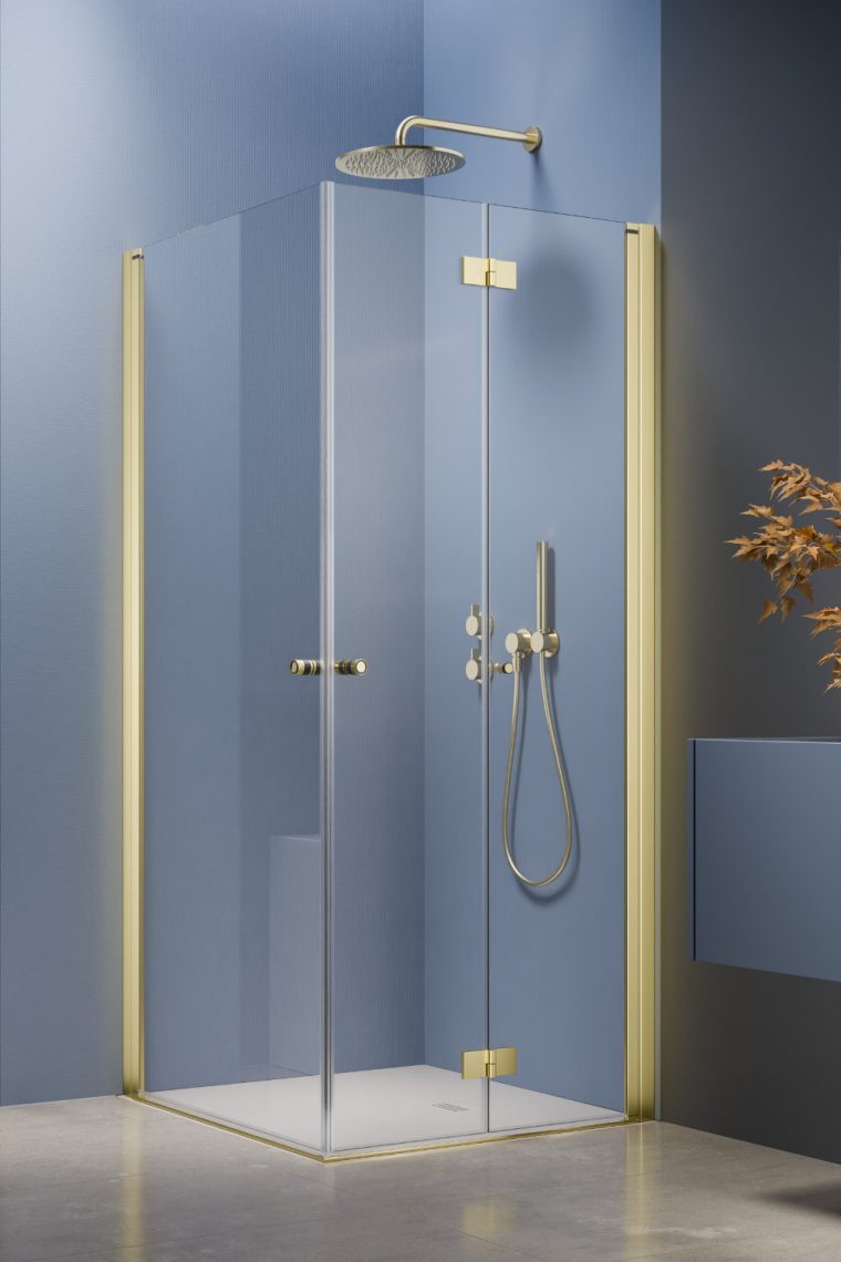 душевой уголок radaway nes 6 brushed light gold kdd b / kdd i 80x80 правый, стекла прозрачные, профиль брашированное светлое золото