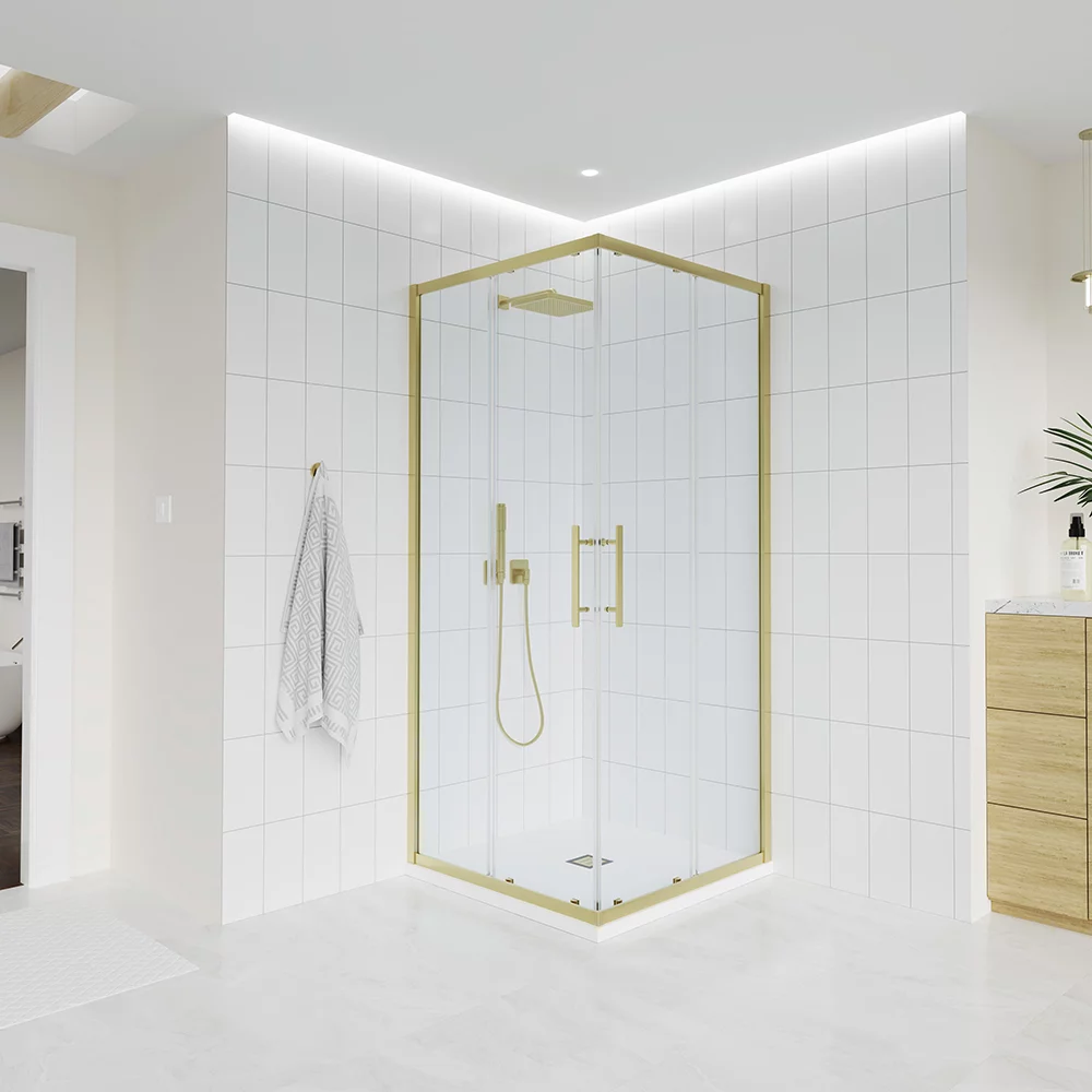 душевой уголок veconi evo 300 g 80x80 прозрачные стекла / профиль брашированное золото