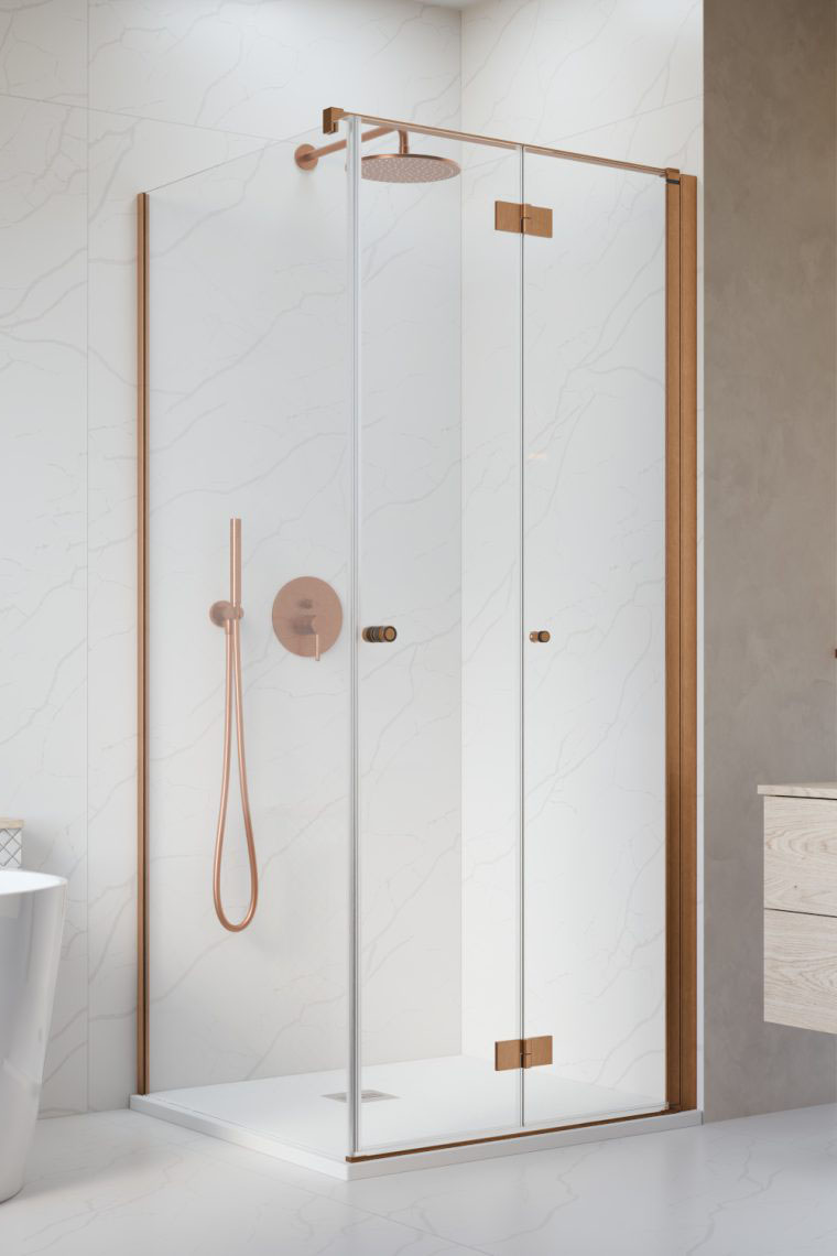 душевой уголок radaway nes brushed copper kdj b 100x80 правый, стекла прозрачные, профиль брашированная медь