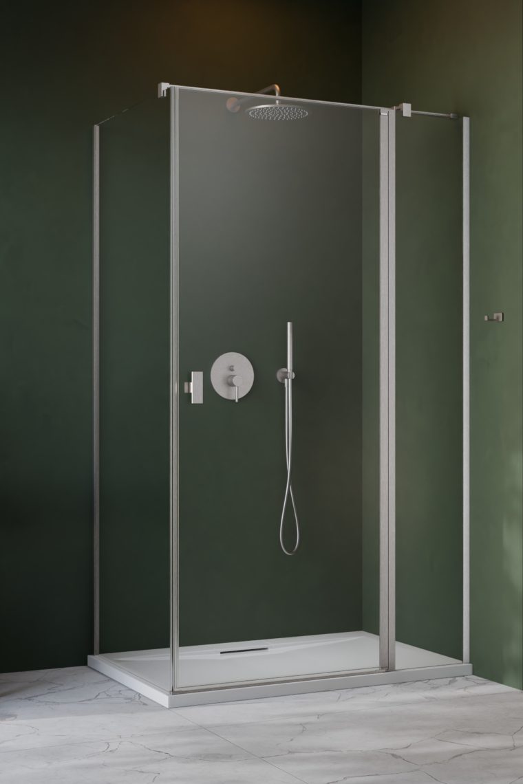 душевой уголок radaway nes brushed nickel kdj ii 100x100 правый, стекла прозрачные, профиль брашированный никель