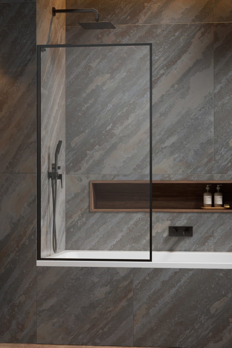 шторка на ванну radaway modo f sl black pnj ii 60x151 левая, стекла прозрачные, профиль черный