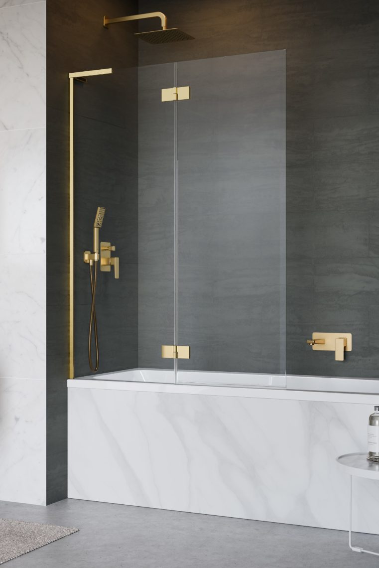 шторка на ванну radaway essenza 8 sl gold pnd ii 130x150 левая, стекла прозрачные, профиль золото