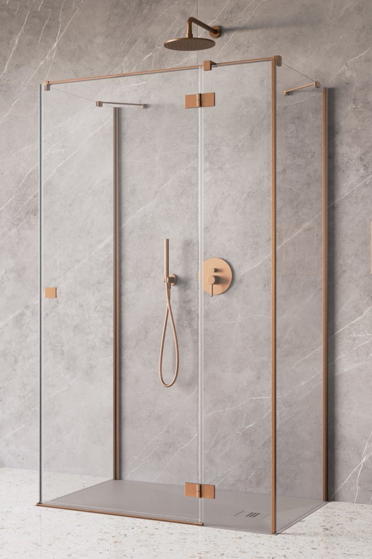 душевой уголок radaway essenza brushed copper kdj+s 120x90 правый, стекла прозрачные, профиль брашированная медь