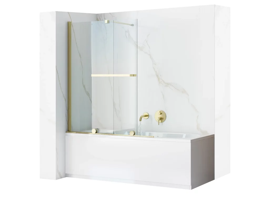 шторка для ванны rea fabian gold 100x140 стекло прозрачное / профиль золотой